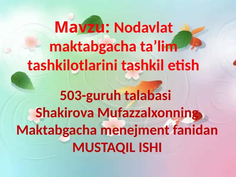 Nodavlat maktabgacha ta’lim tashkilotlari ini tashkilotish 1