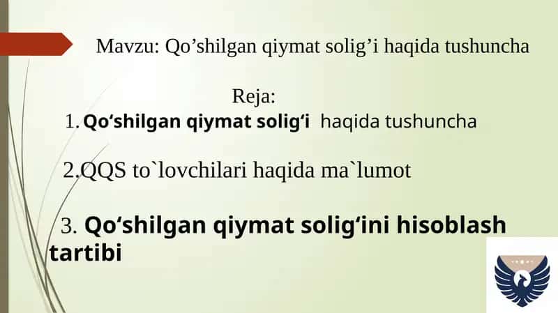 Qo’shilgan qiymat soliği haqida tushuncha 1