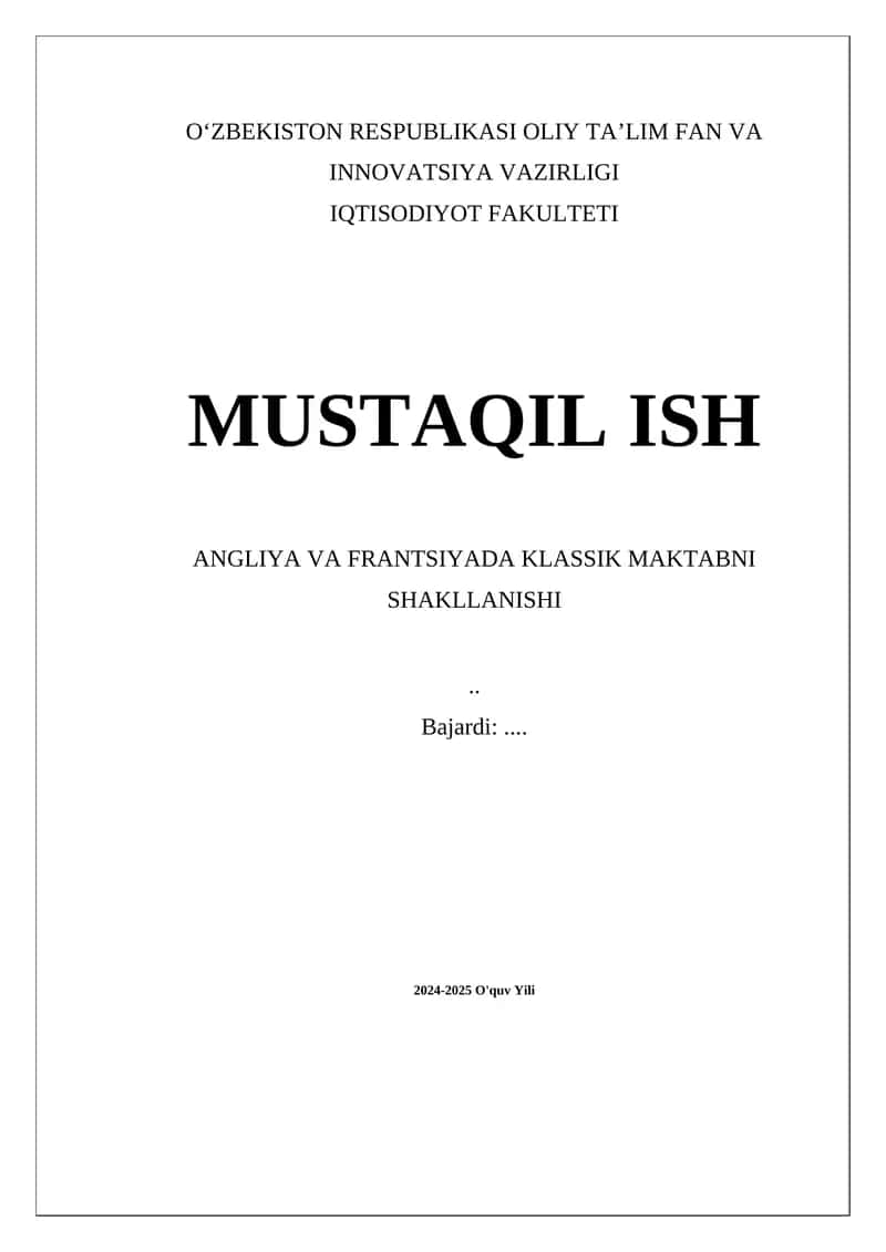 ANGLIYA VA FRANTSIYADA KLASSIK MAKTABNI SHAKLLANISHI.. 1