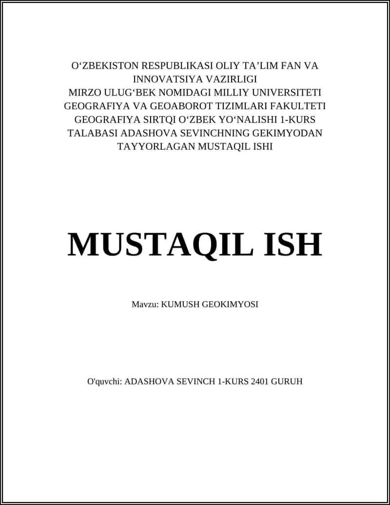 KUMUSH GEOKIMYOSI 1