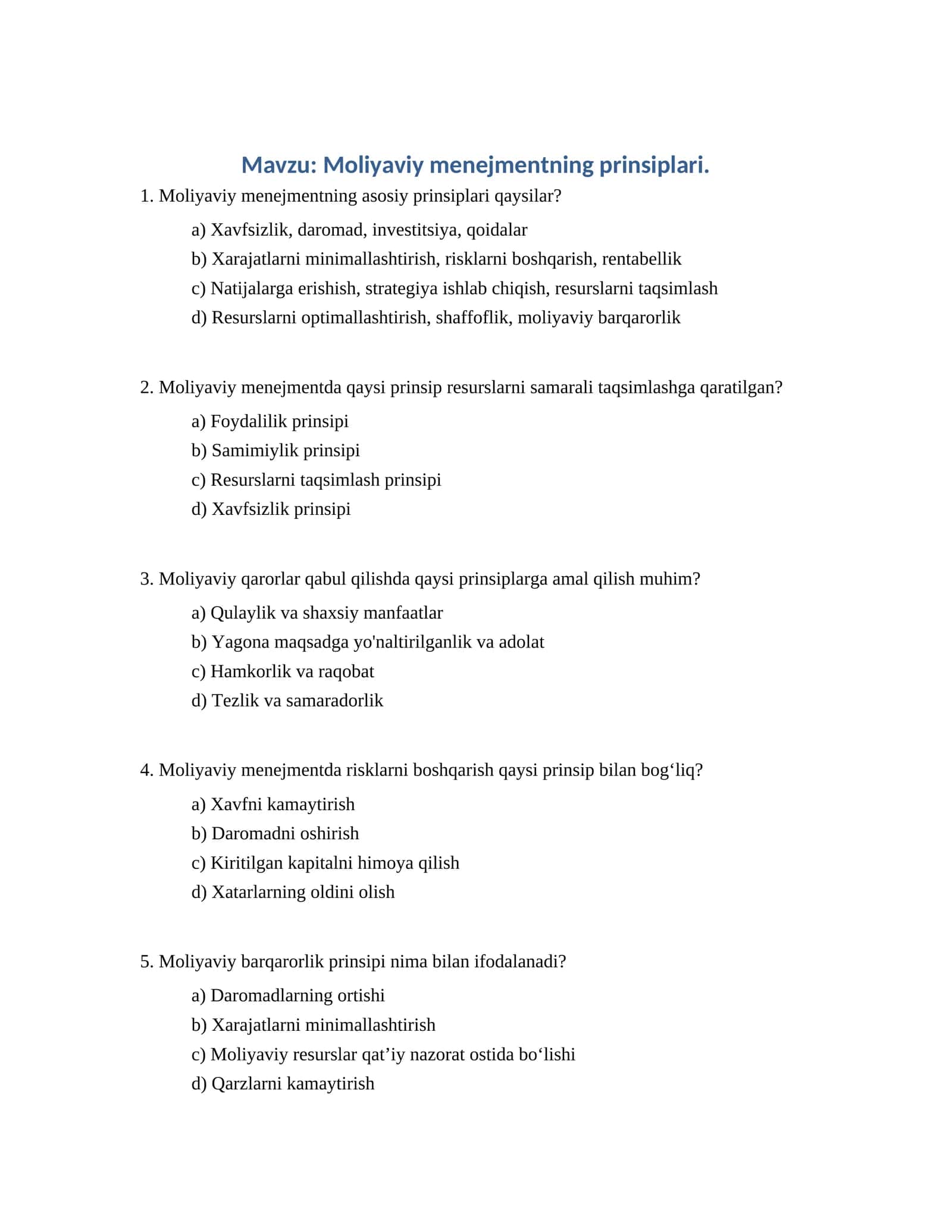 Moliyaviy menejmentning prinsiplari 1