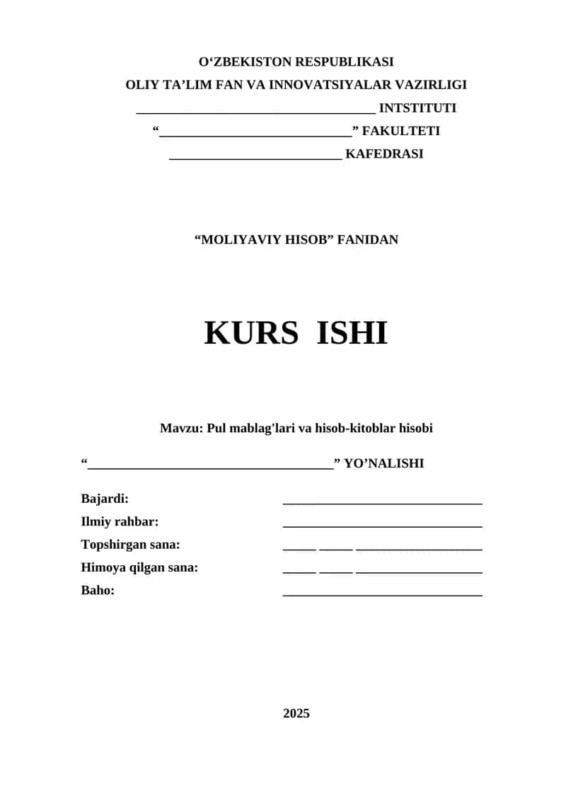 MOLIYAVIY HISOB FANIDAN KURS ISHI 1