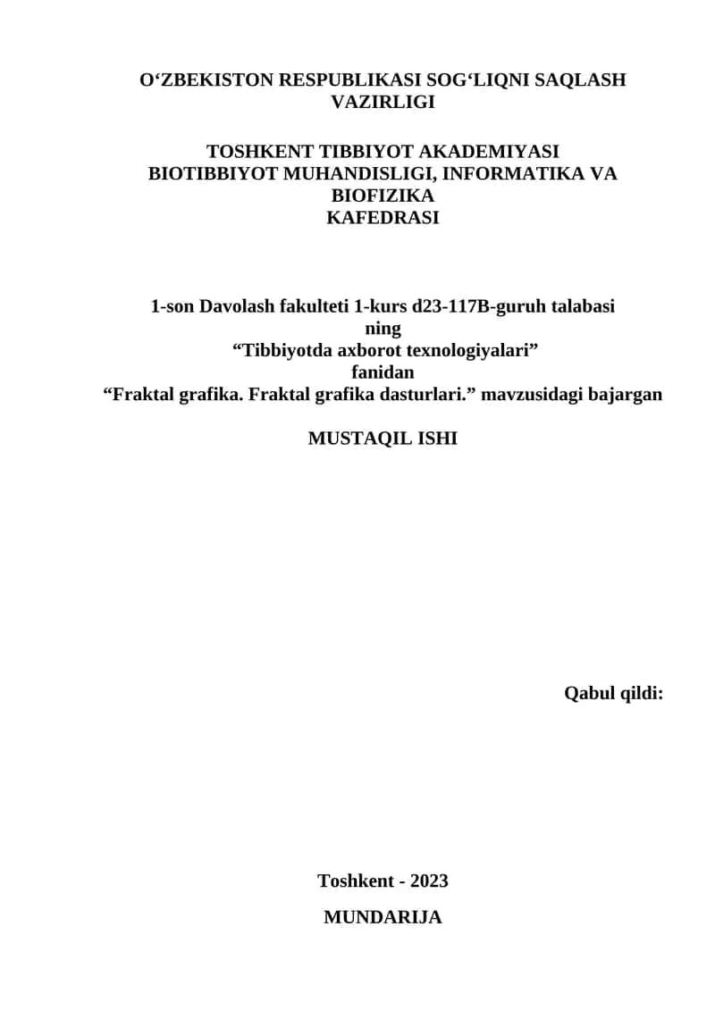 Fraktal grafika. Fraktal grafika dasturlari 1