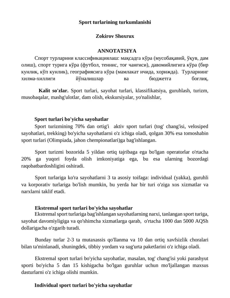 Sport turlarining turkumlanishi 1
