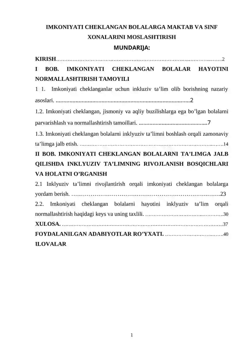 IMKONIYATI CHEKLANGAN BOLALARGA MAKTAB VA SINF XONALARINI MOSLASHTIRISH