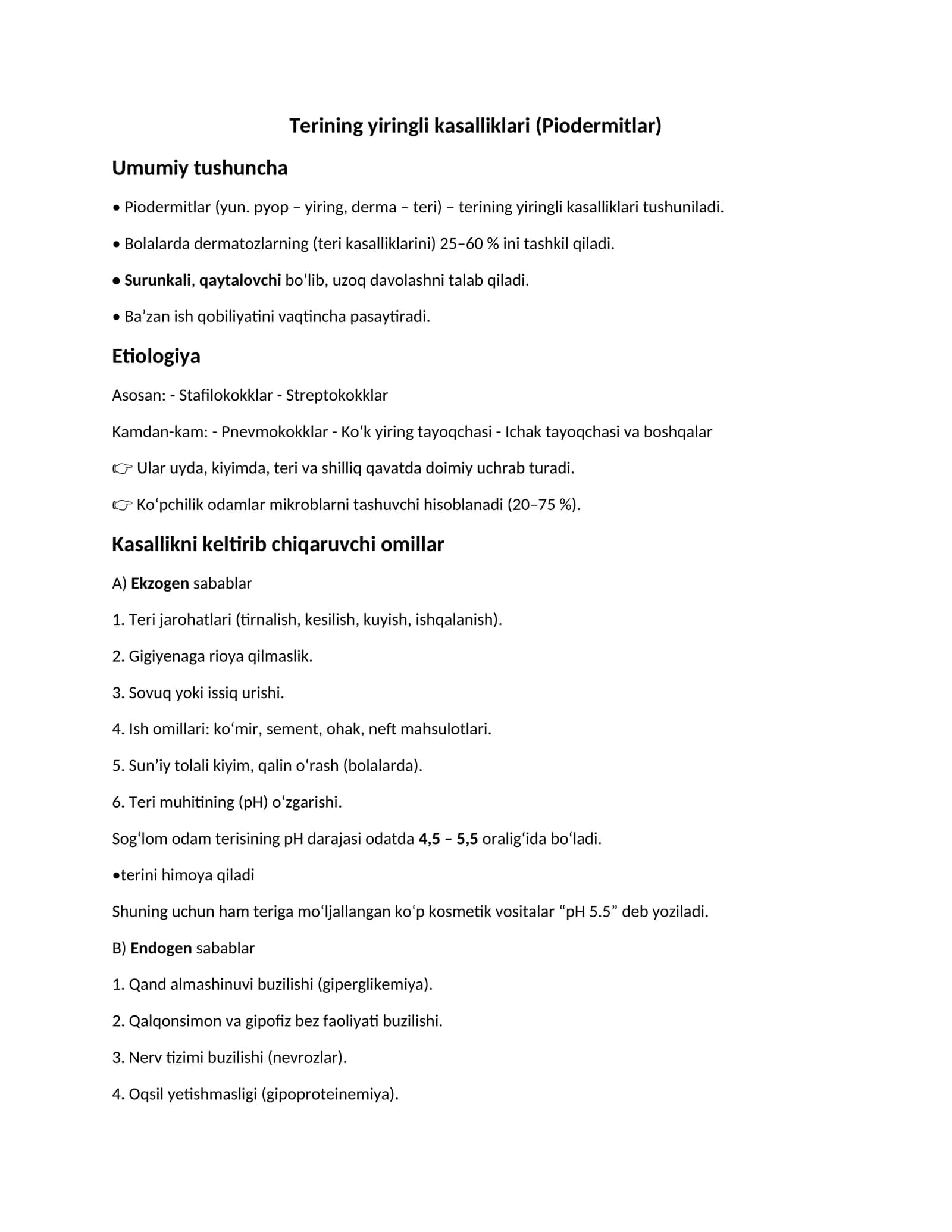Terining yiringli kasalliklari (Piodermitlar) 1