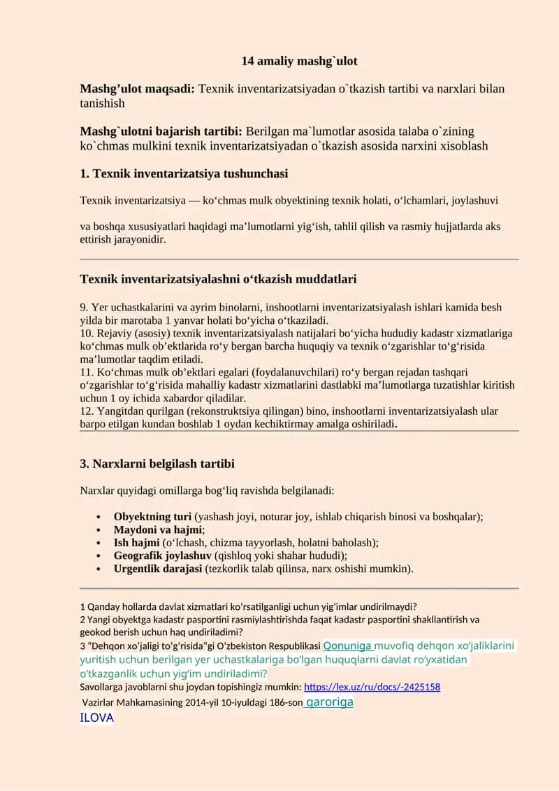 Texnik inventarizatsiya mashg'uloti 1
