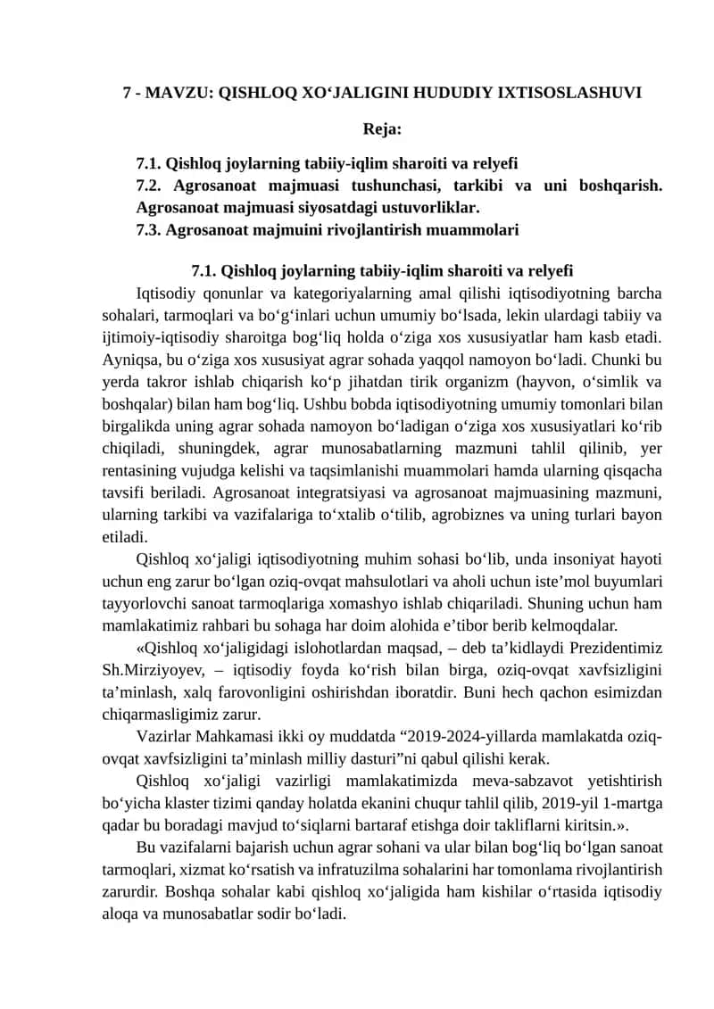 Qishloq xo‘jaligini hududiy ixtisoslashuvi 1