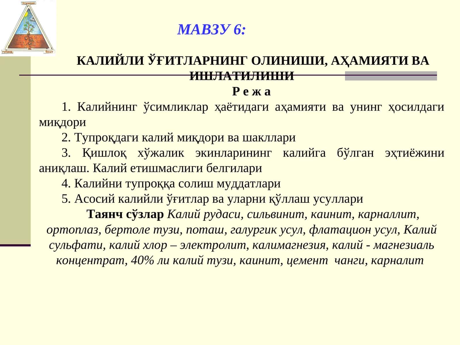 КАЛИЙЛИ ЎҒИТЛАРНИНГ ОЛИНИШИ, АҲАМИЯТИ ВА ИШЛАТИЛИШИ 1