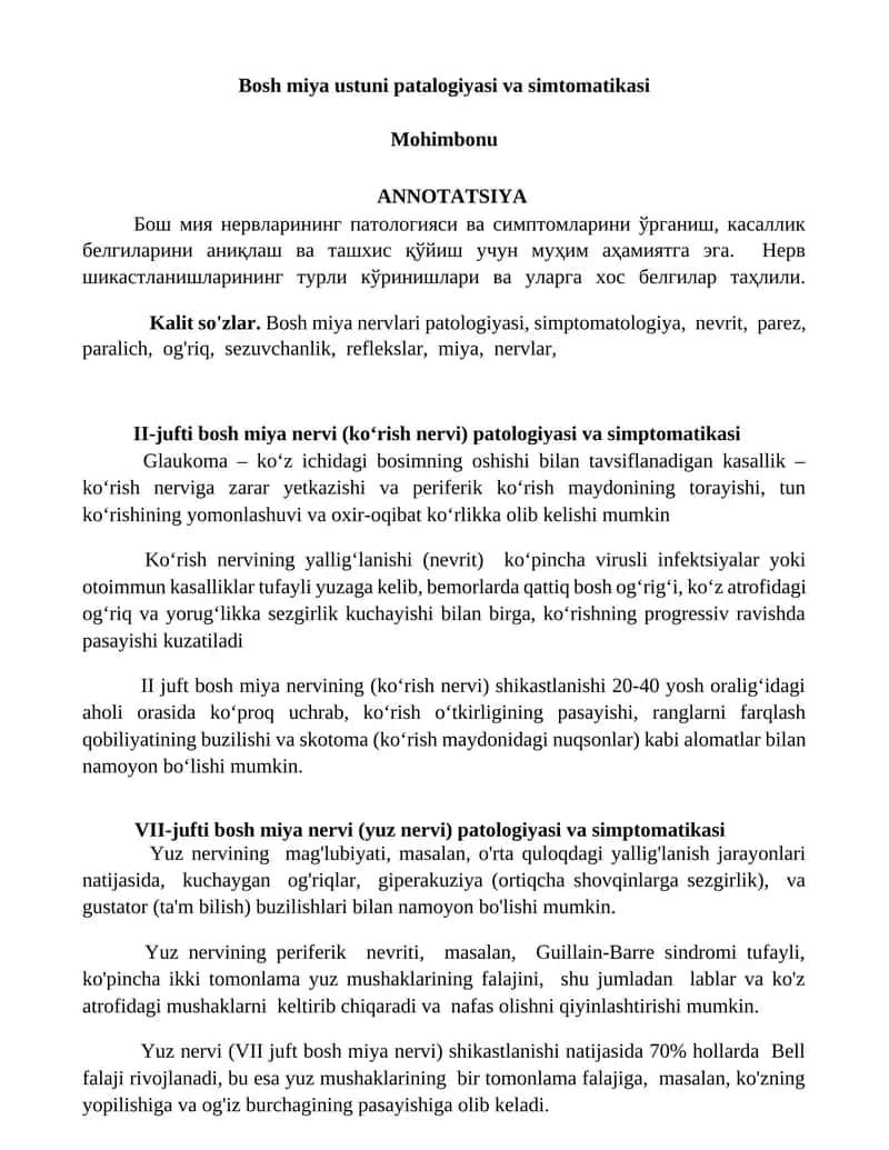 Bosh miya ustuni patalogiyasi va simtomatikasi 1