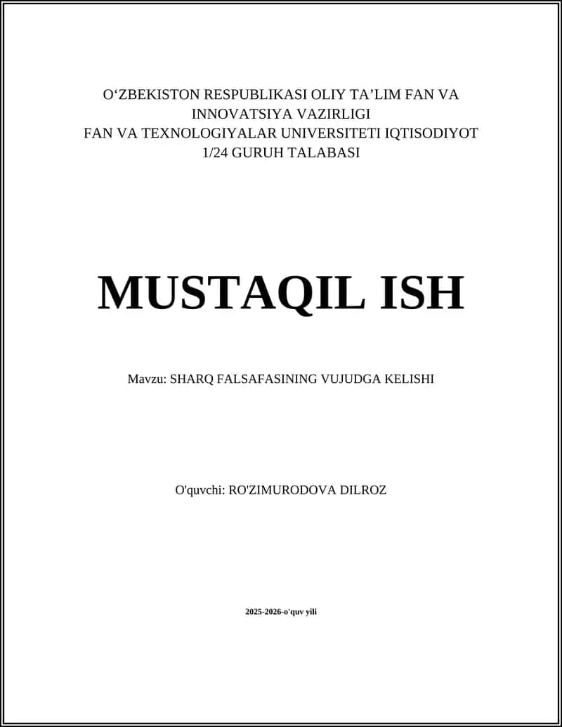 SHARQ FALSAFASINING VUJUDGA KELISHI 1