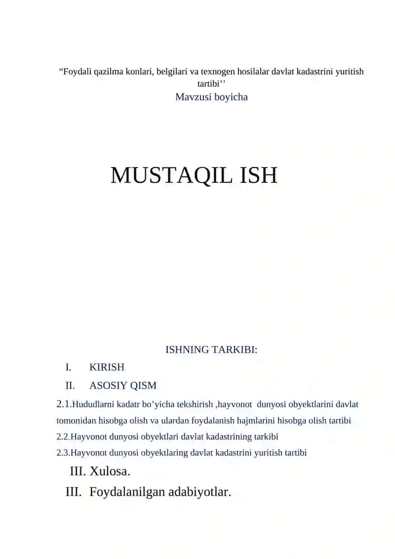 Hayvonot dunyosi obyektlari davlat kadastrini yuritish tartibi