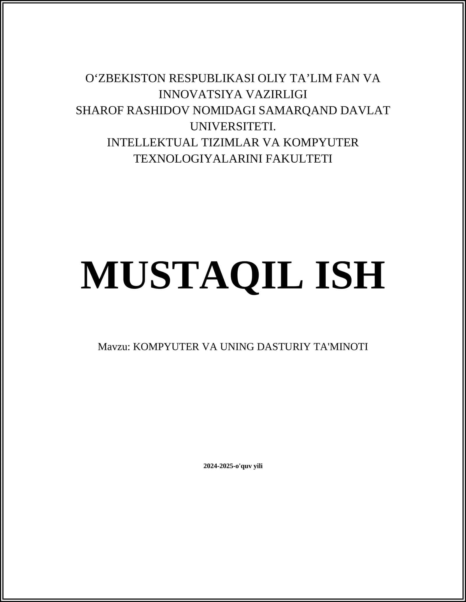 KOMPYUTER VA UNING DASTURIY TA'MINOTI 1