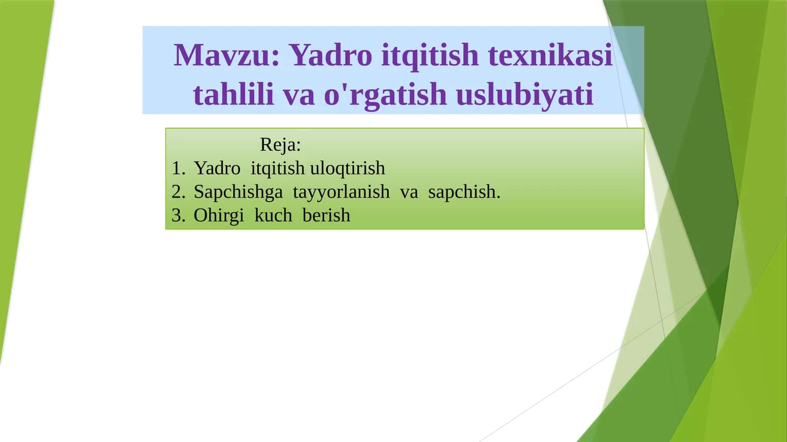 Yadro itqitish texnikasi tahlili va o'rgatish uslubiyati 1