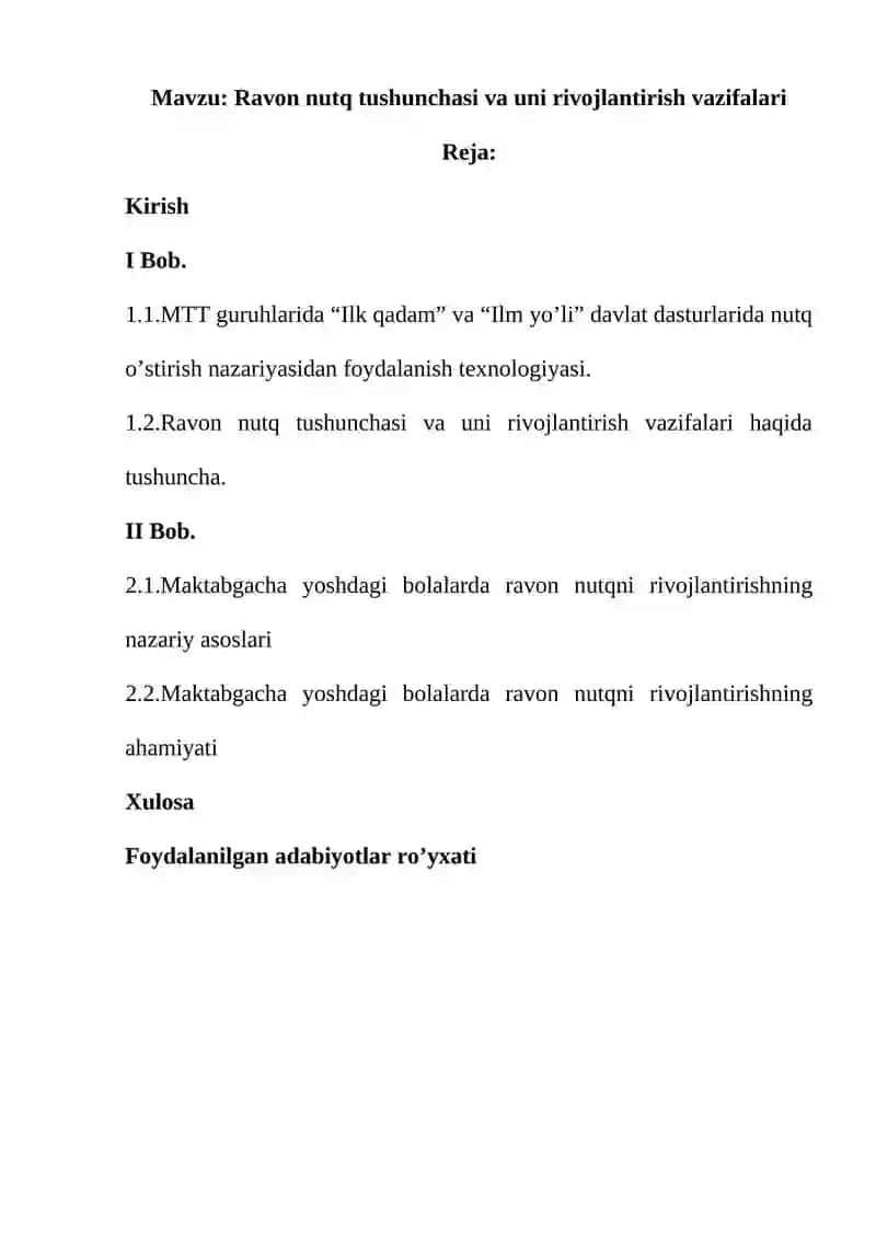 Ravon Nutq Tushunchasi va Uni Rivojlantirish Vazifalari