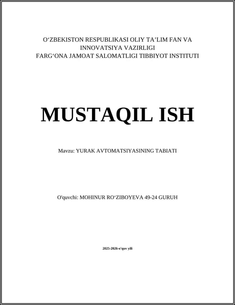YURAK AVTOMATSIYASINING TABIATI 1