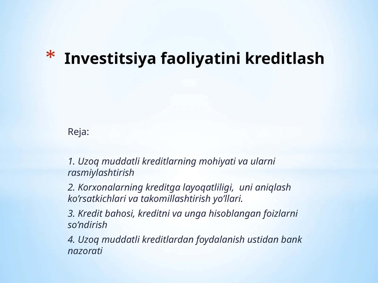 Investitsiya faoliyatini kreditlash 1
