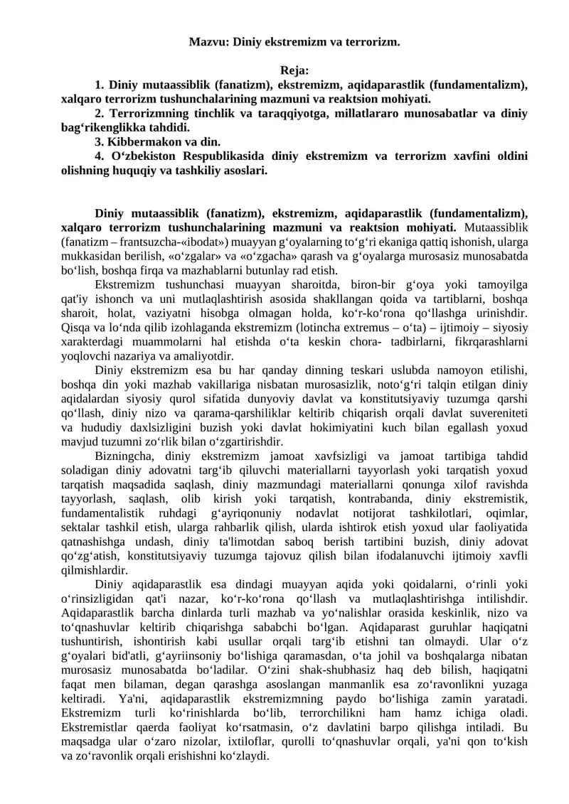 Diniy ekstremizm va terrorizm 1