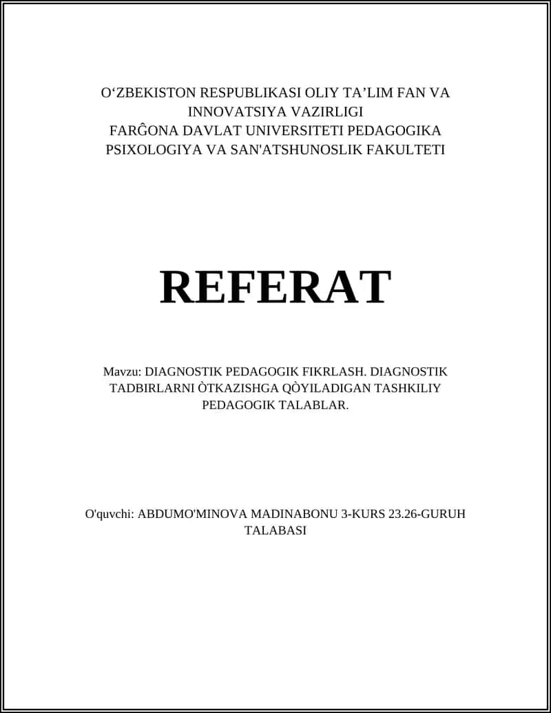 DIAGNOSTIK PEDAGOGIK FIKRLASH 1