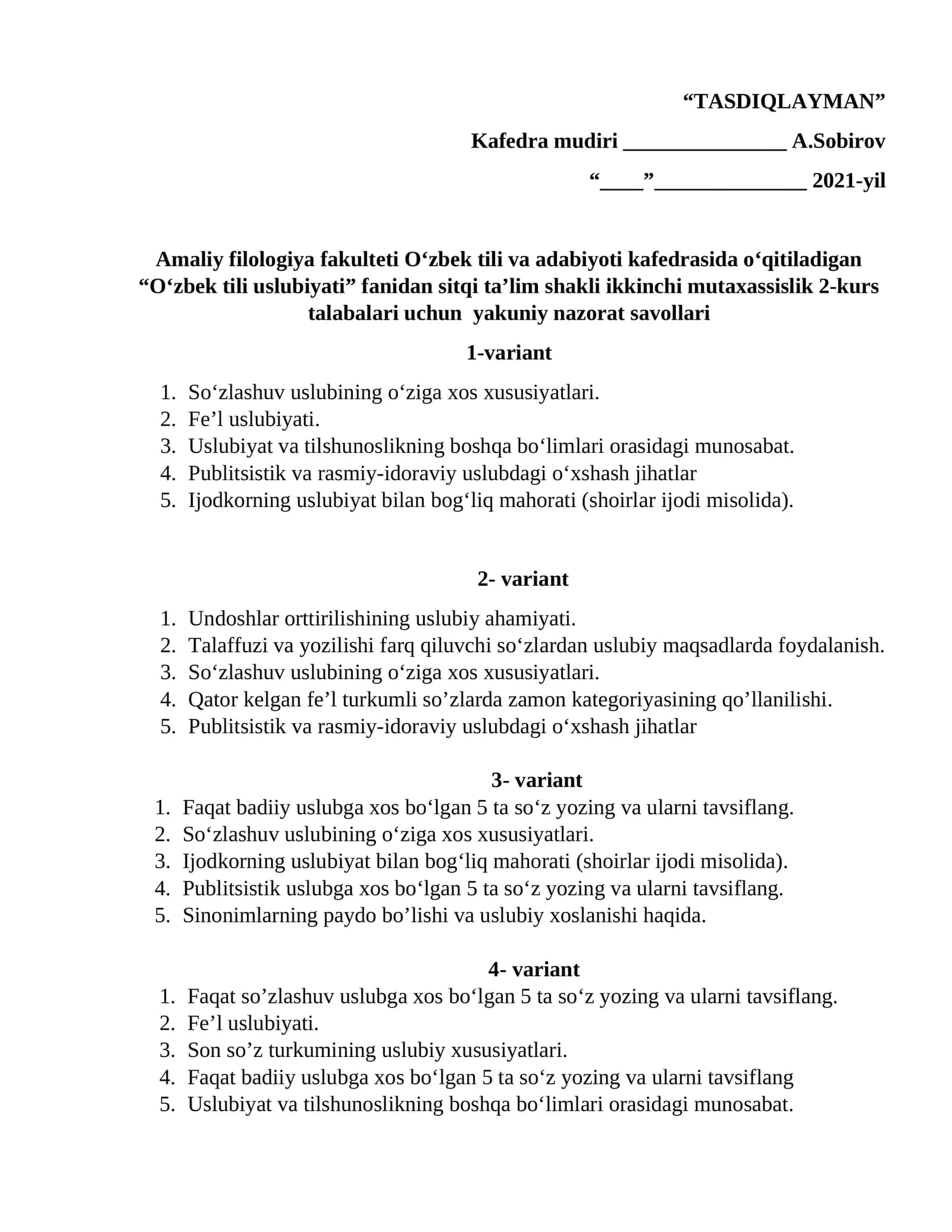 O'zbek tili uslubiyati 1