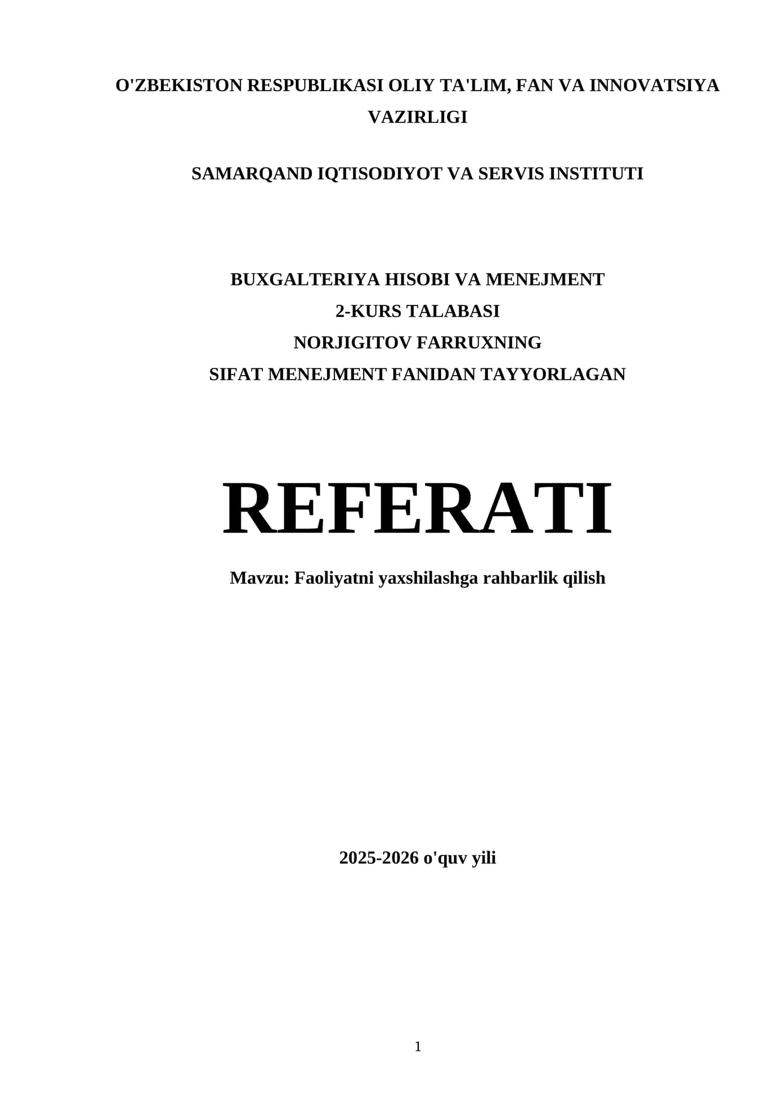 Faoliyatni yaxshilashga rahbarlik qilish 1