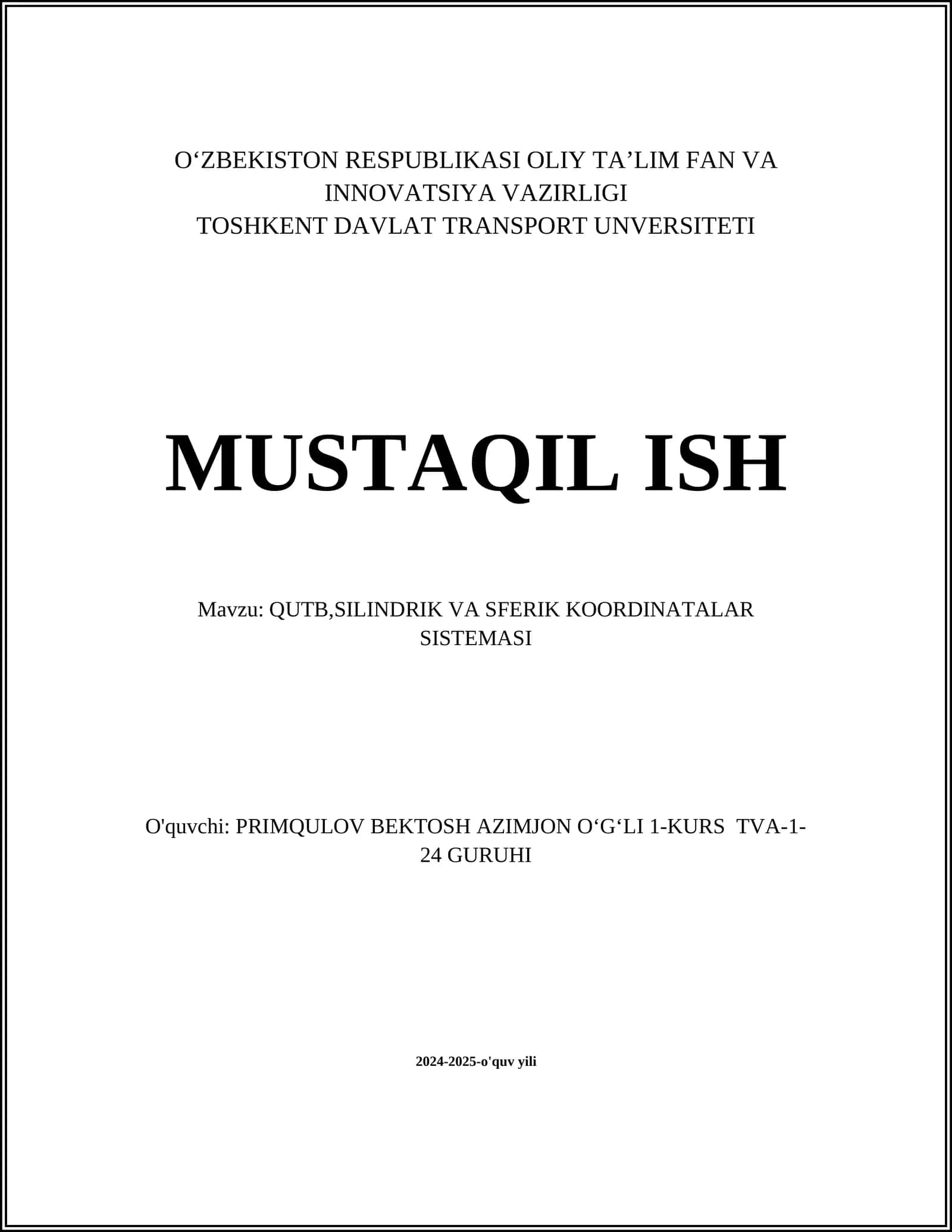 QUTB, SILINDRIK VA SFERIK KOORDINATALAR SISTEMASI 1
