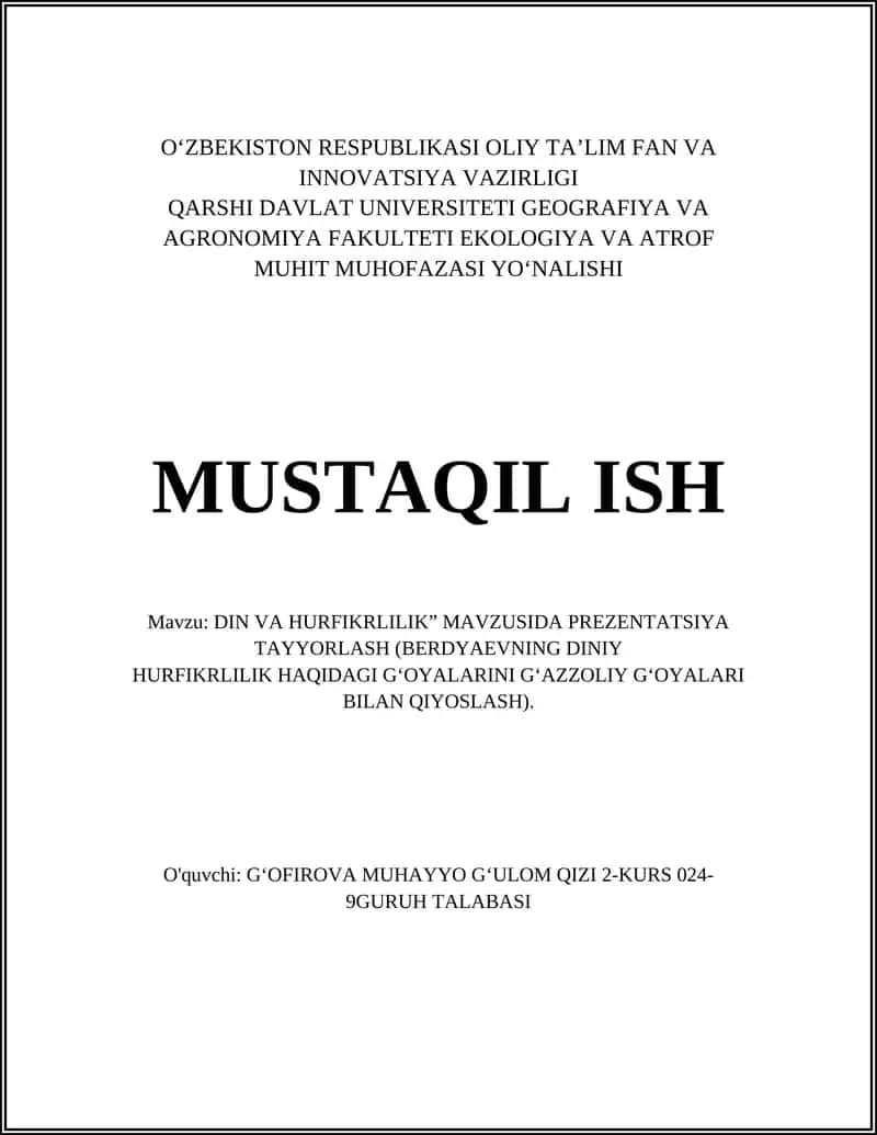 DIN VA HURFIKRLILIK” PREZENTATSIYA 1