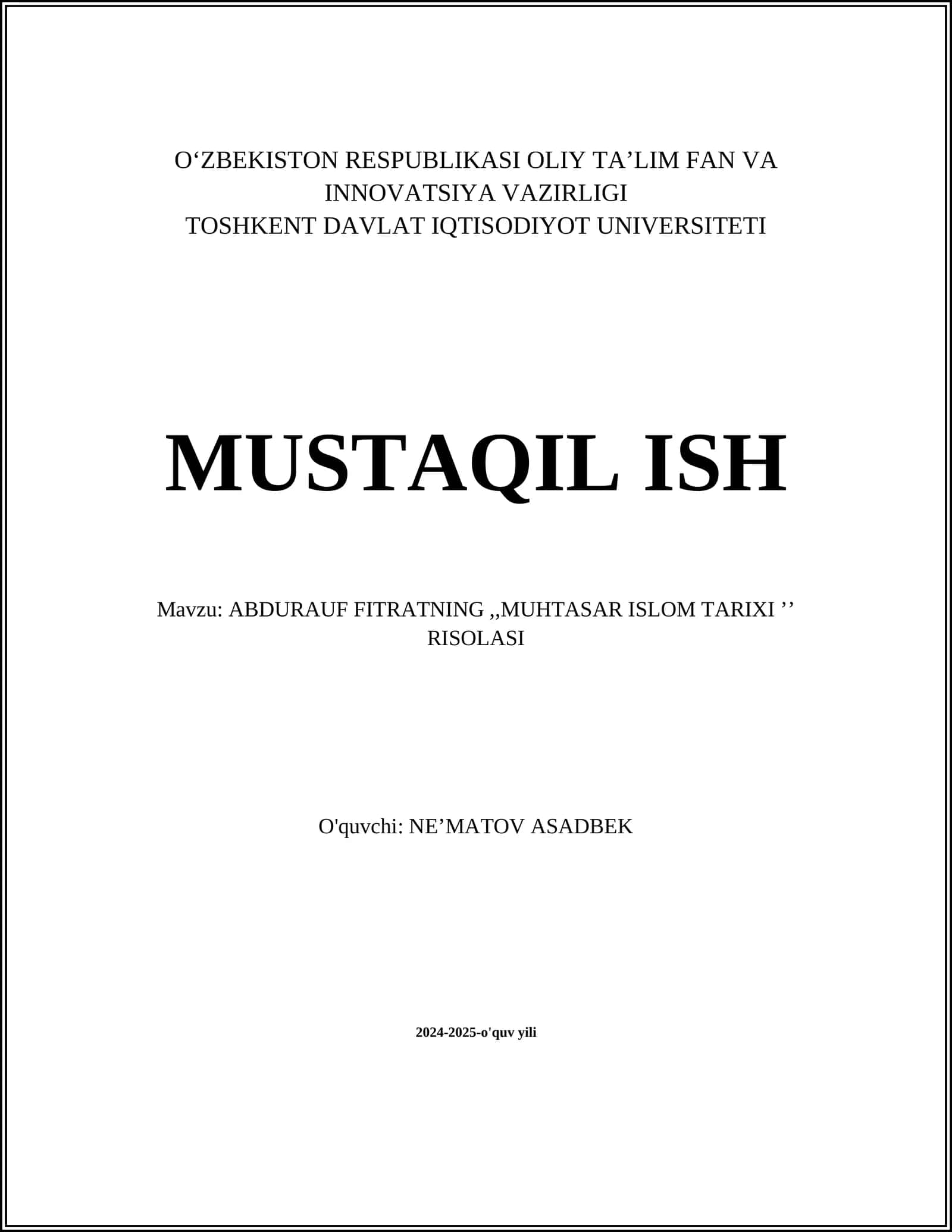 ABDURAUF FITRATNING,,MUHTASAR ISLOM TARIXI ʼʼ RISOLASI 1