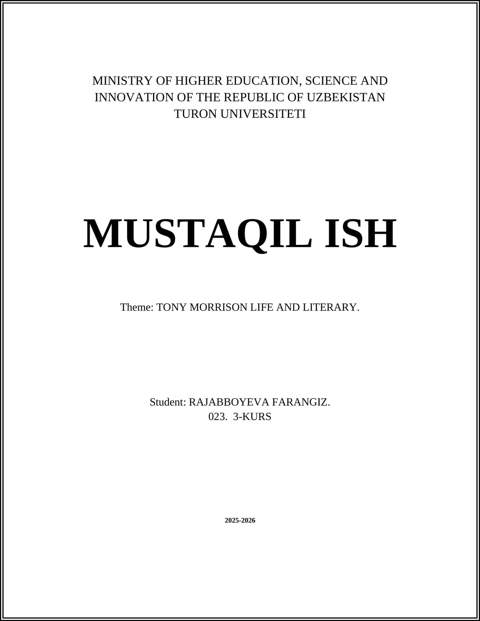 TONY MORRISON LIFE AND LITERARY 1