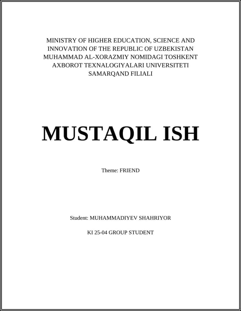 MUSTAQIL ISH - FRIEND 1