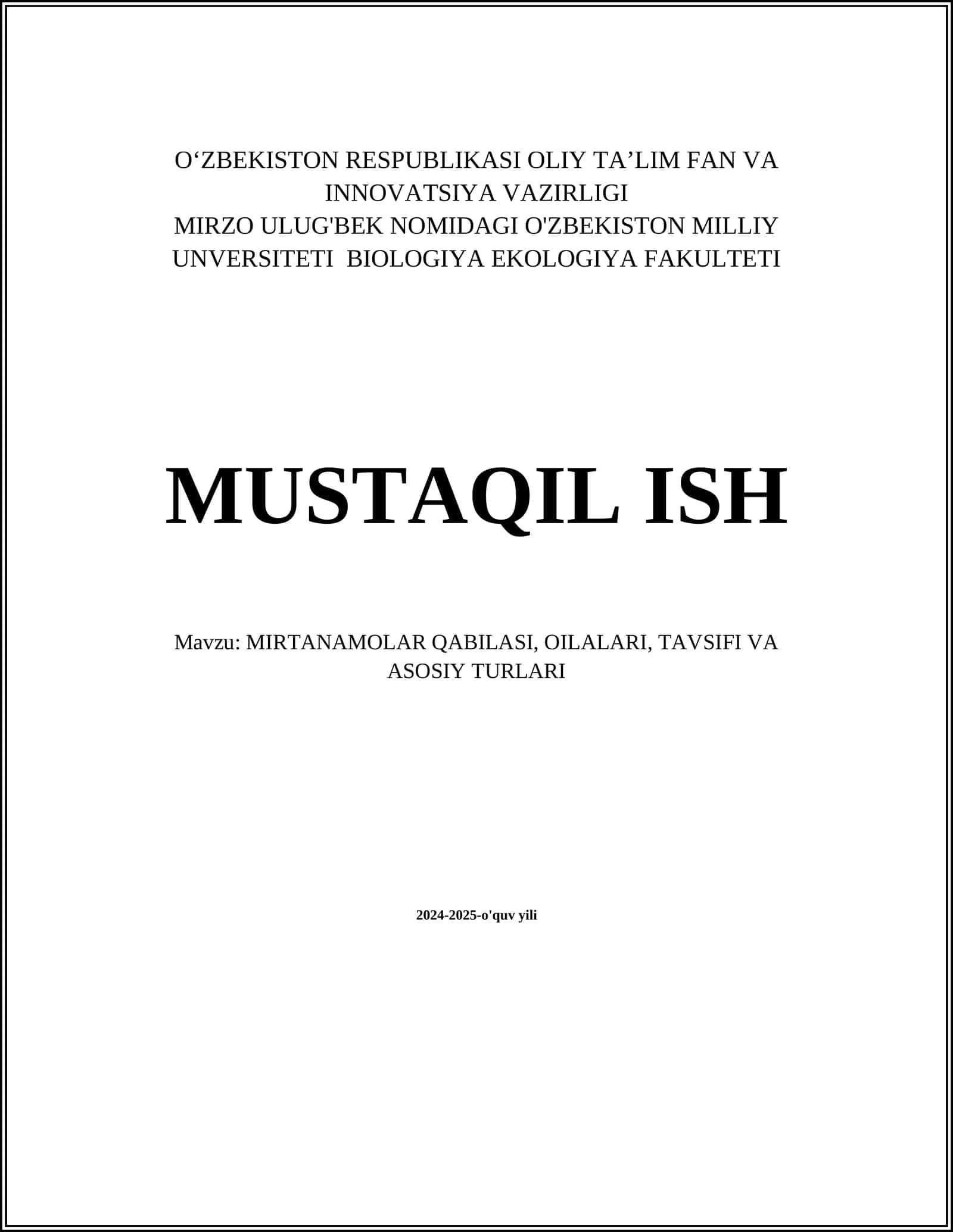 Mirtanamoqlar Turkumi Biologiyasi 1