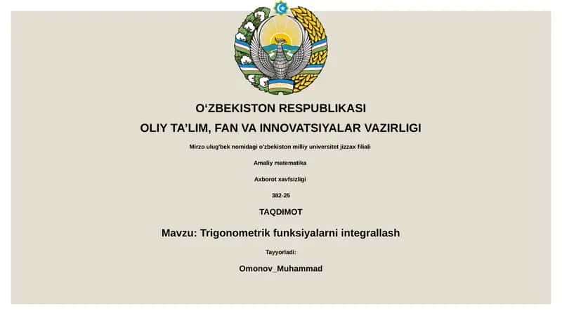 Trigonometrik funksiyalarni integrallash 1