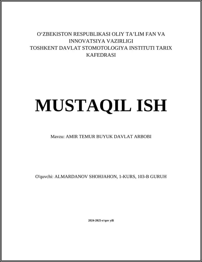 AMIR TEMUR BUYUK DAVLAT ARBOBI 1