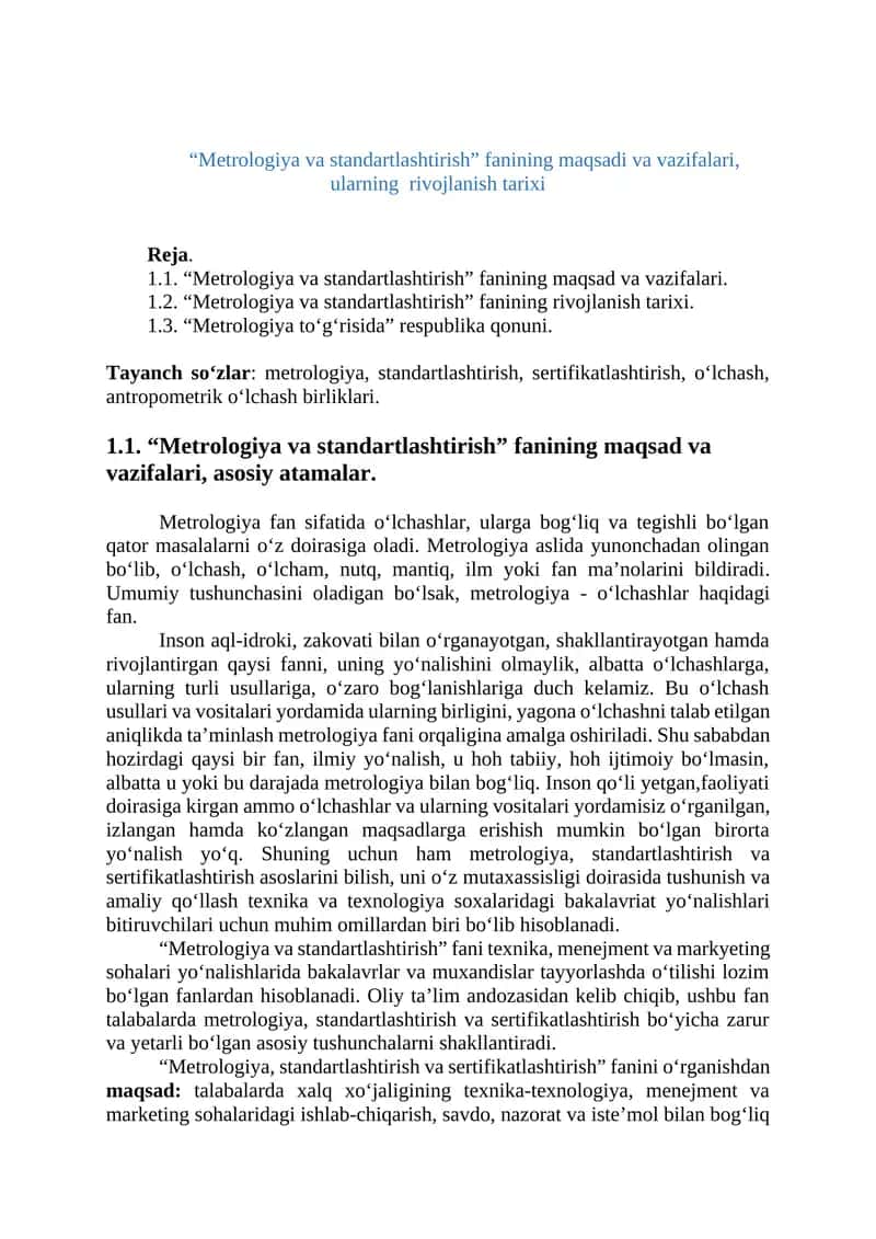 Metrologiya va standartlashtirish 1