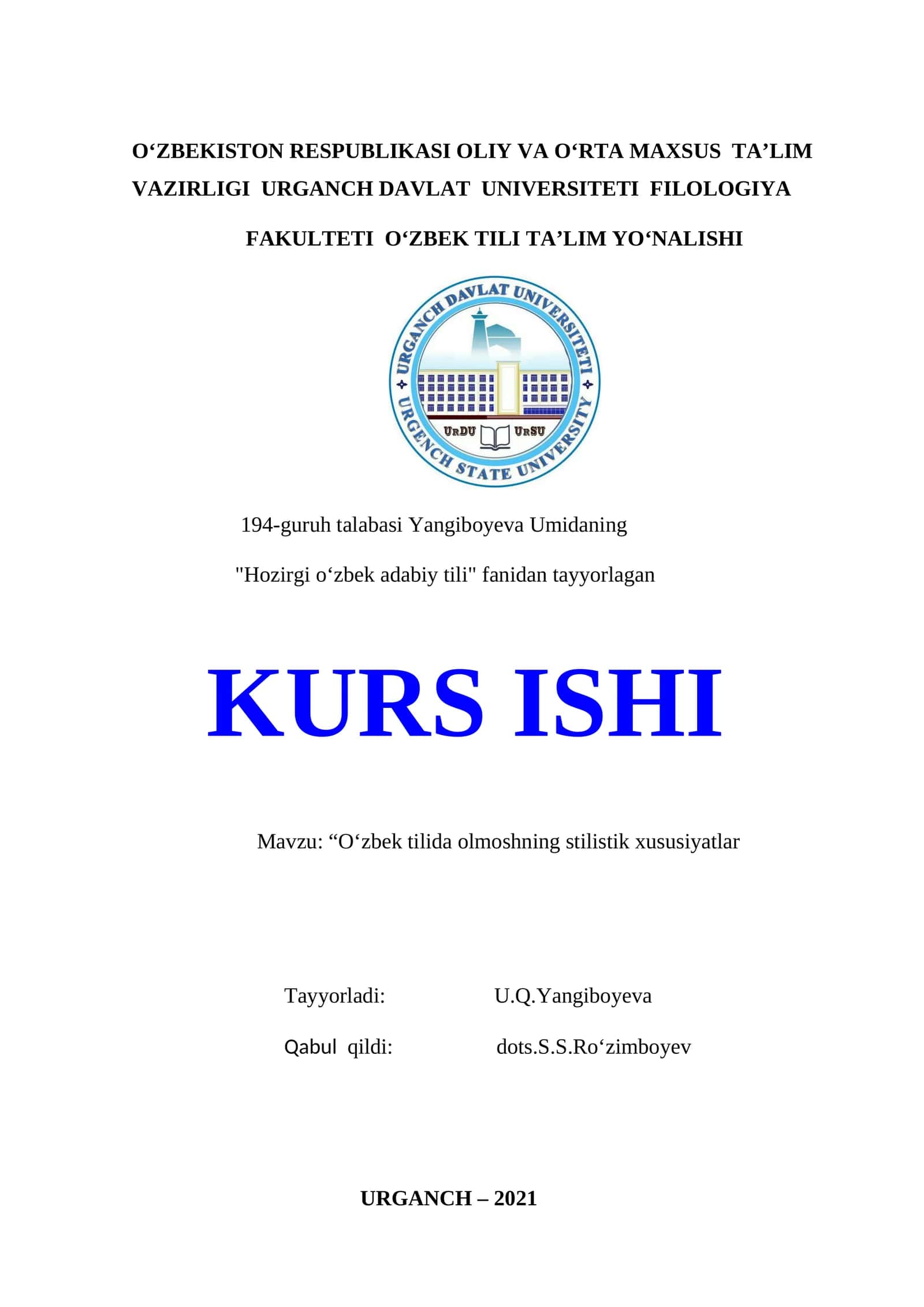 O‘zbek tilida olmoshning stilistik xususiyatlar 1