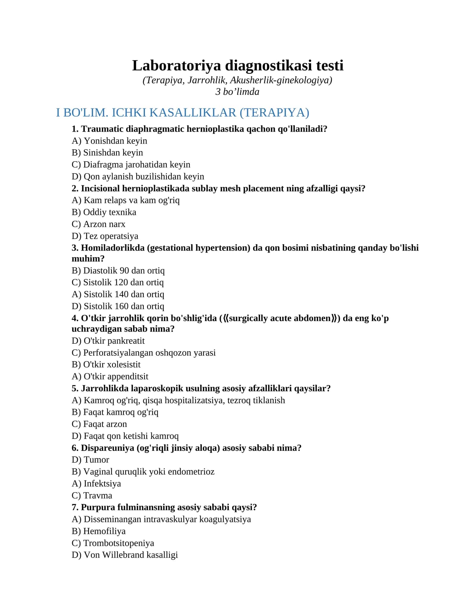 Laboratoriya diagnostikasi testi 1