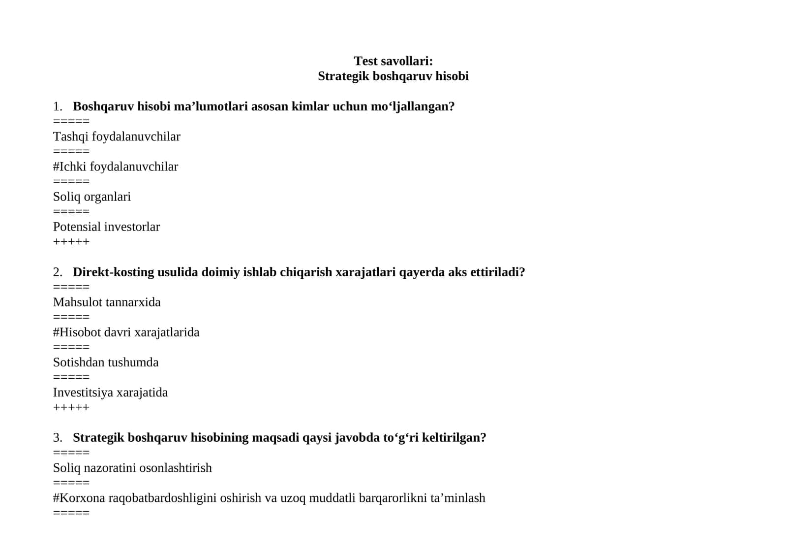Strategik boshqaruv hisobi 1