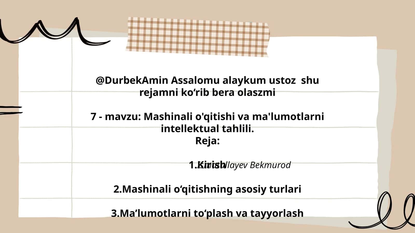 Mashinali o'qitishi va ma'lumotlarni intellektual tahlili 1