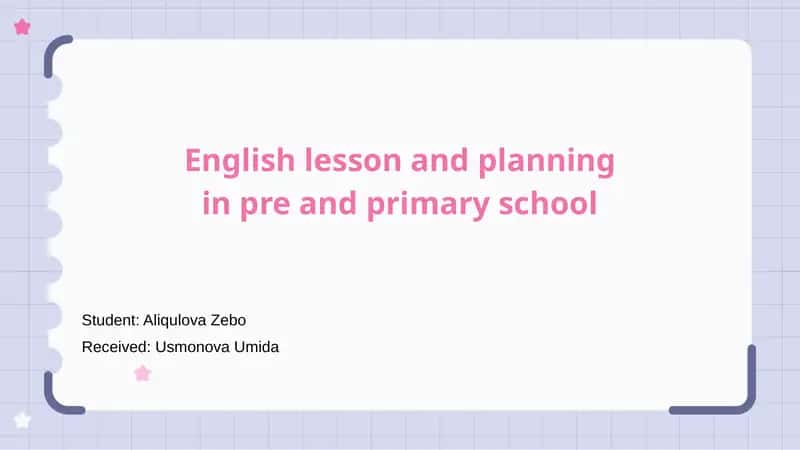English lesson planning in pre and primary school 1