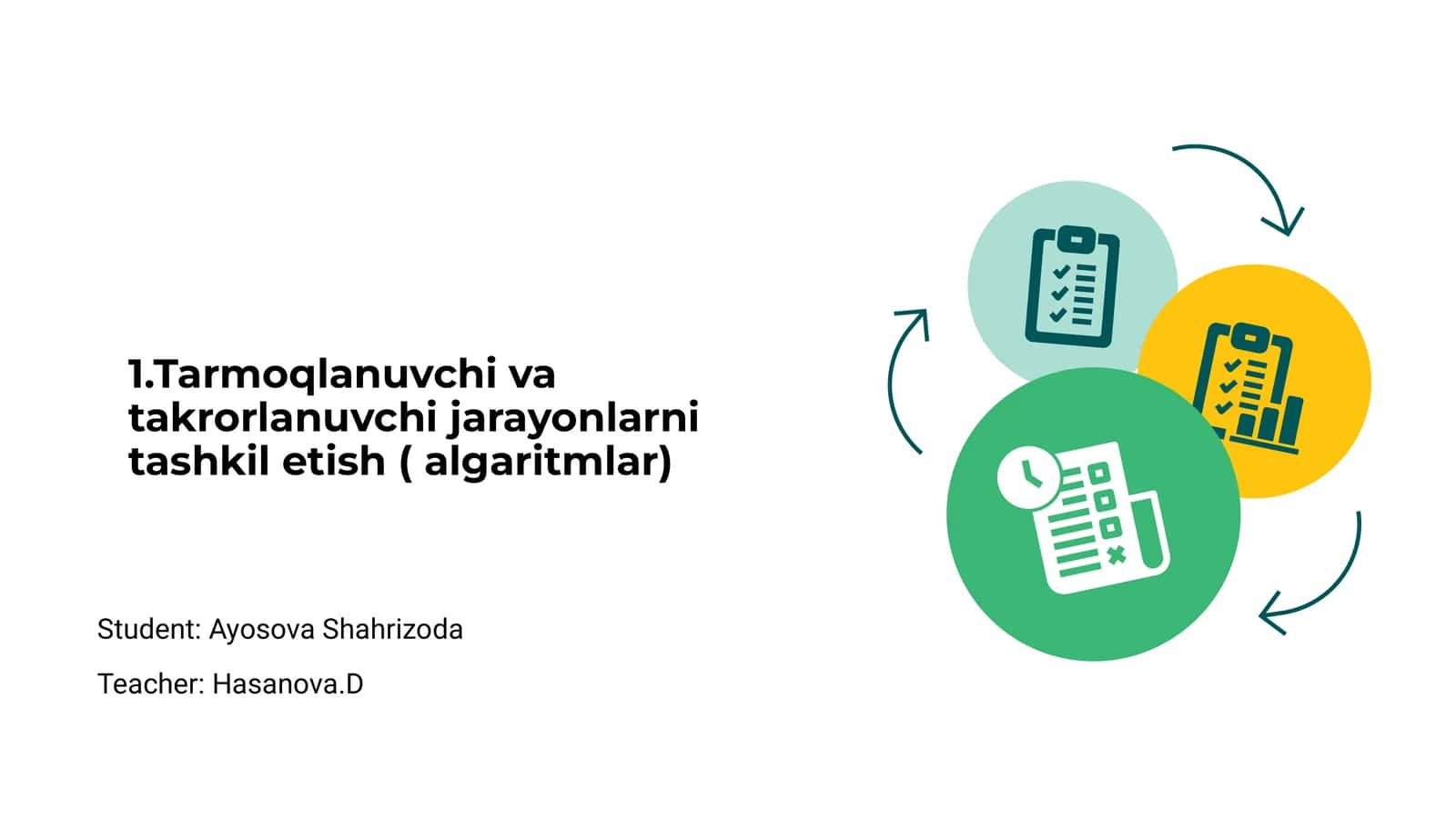 Tarmoqlanuvchi va takrorlanuvchi jarayonlarni tashkil etish ( algaritmlar) 1