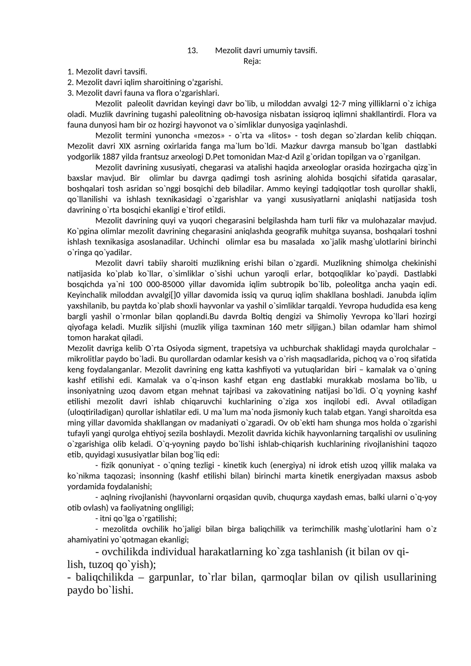 Mezolit davri umumiy tavsifi 1