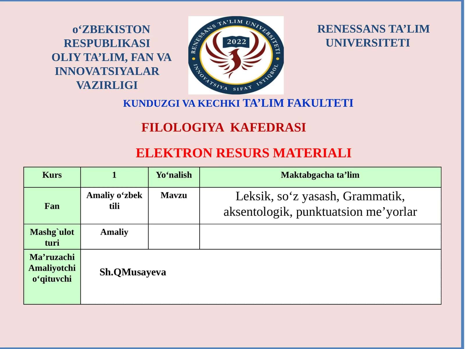 Amaliy o‘zbek tili 1