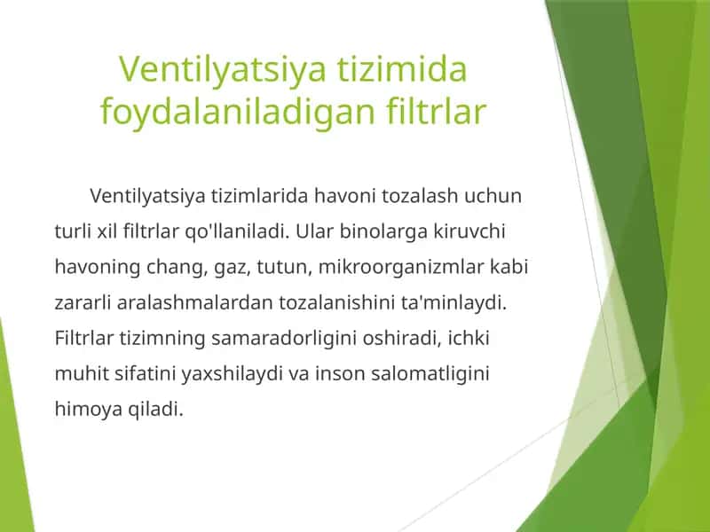 Ventilyatsiya tizimida foydalaniladigan filtrlar 1