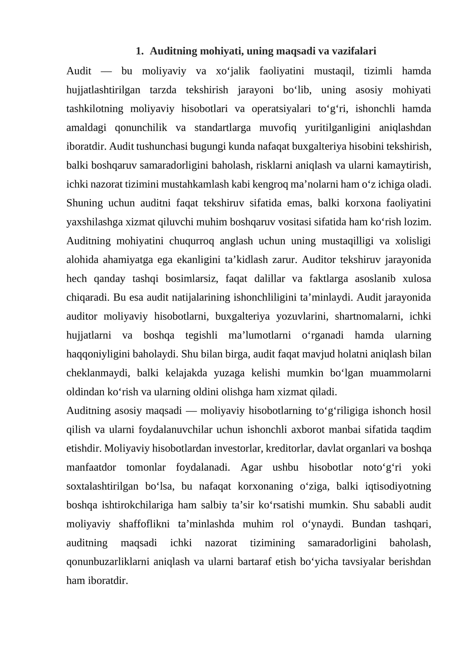 Auditning mohiyati, uning maqsadi va vazifalari 1