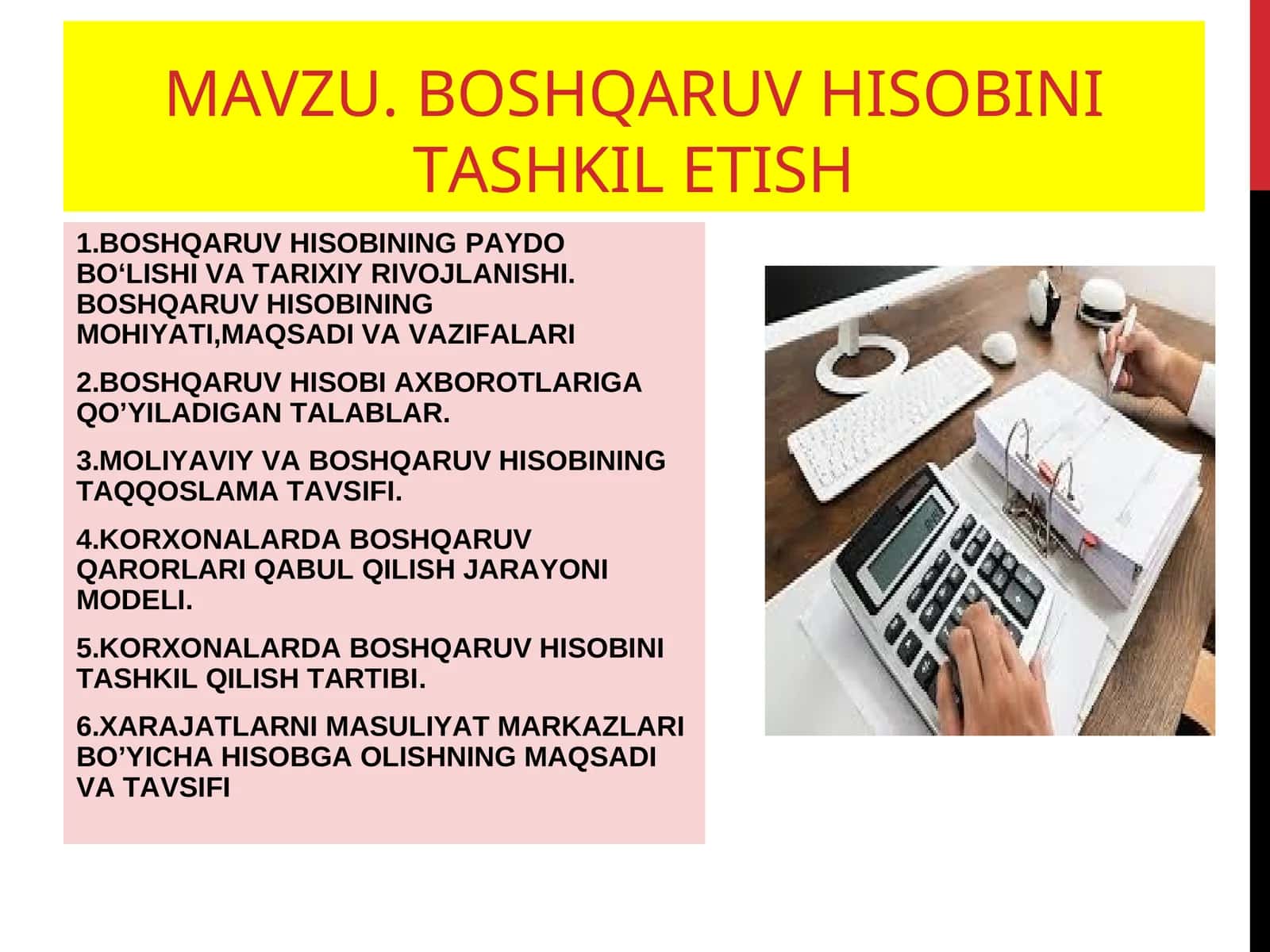 BOSHQARUV HISOBINI TASHKIL ETISH 1