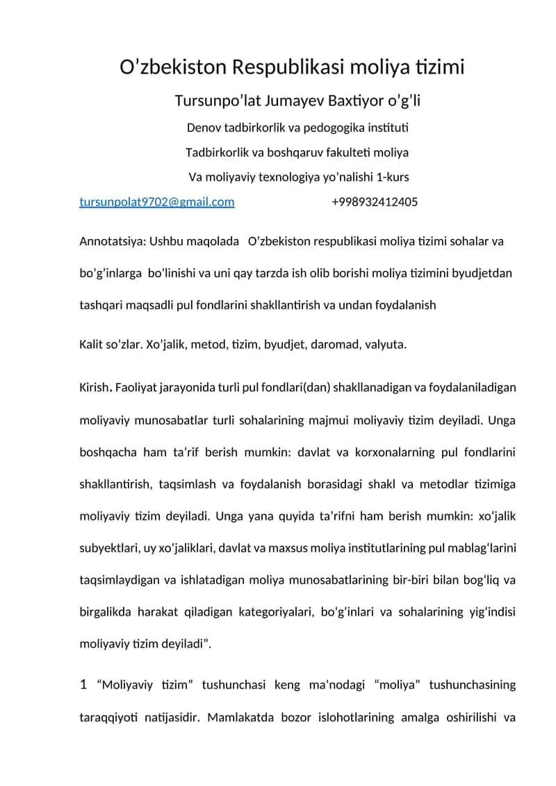 O’zbekiston Respublikasi moliya tizimi 1