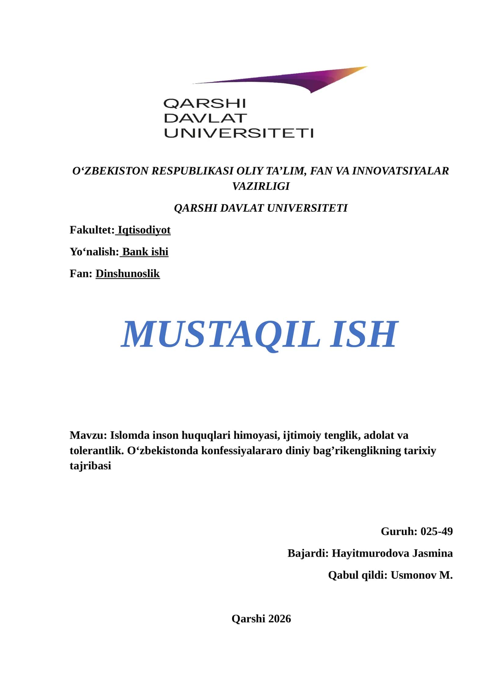 Islomda inson huquqlari himoyasi 1
