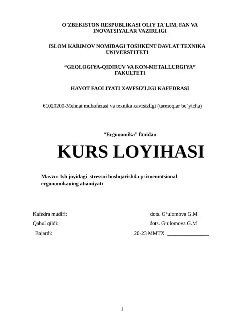 Ish joyidagi stressni boshqarishda psixoemotsional ergonomikaning ahamiyati
