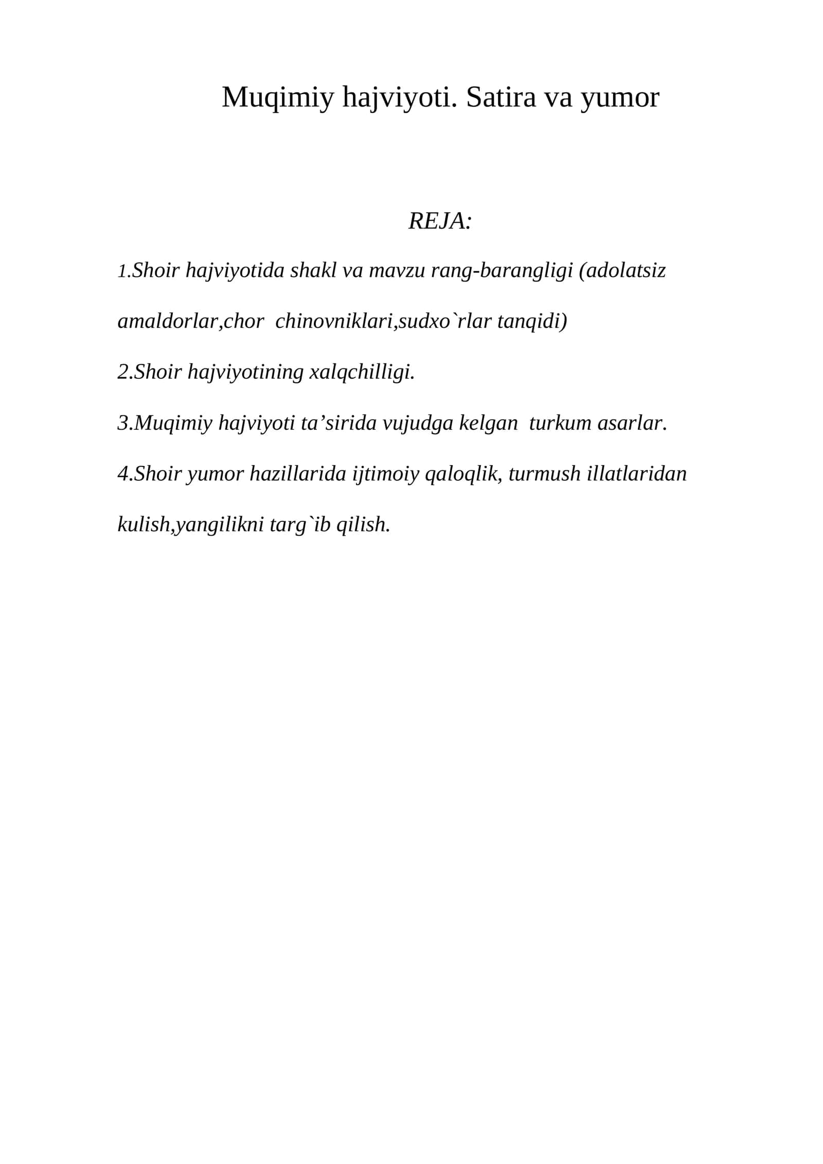 Muqimiy hajviyoti. Satira va yumor 1