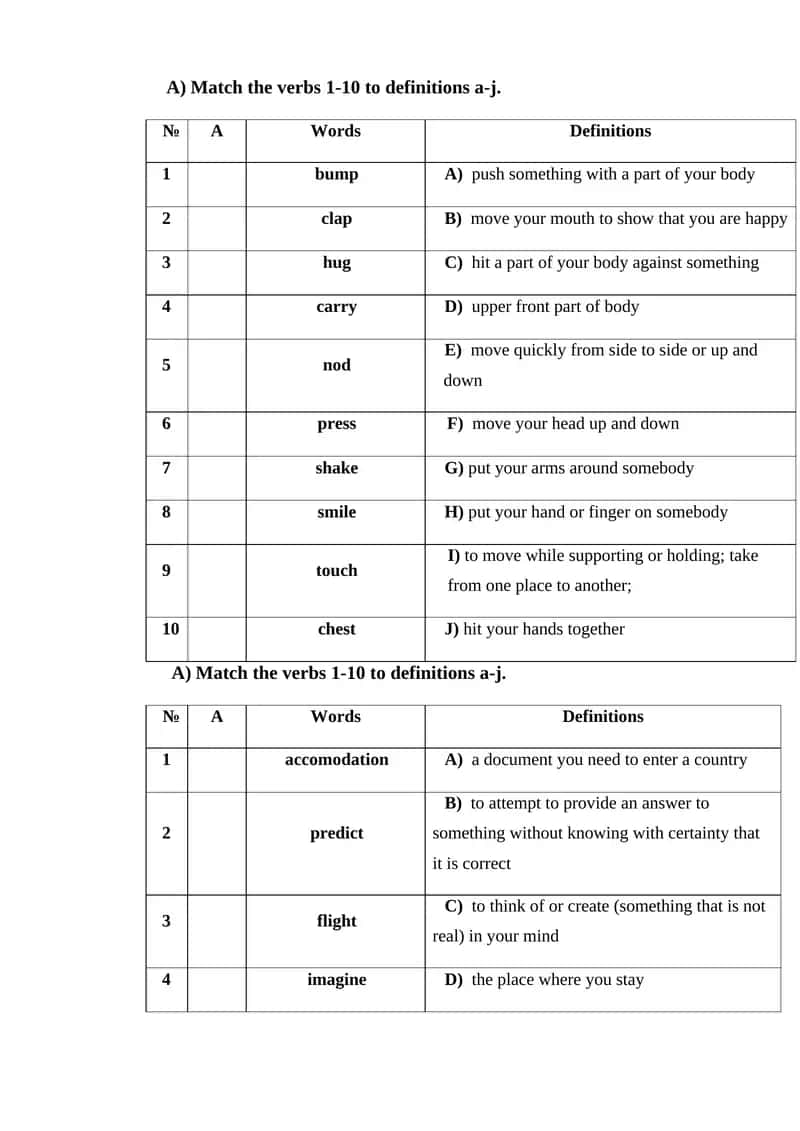 Match the verbs 1-10 to definitions a-j 1